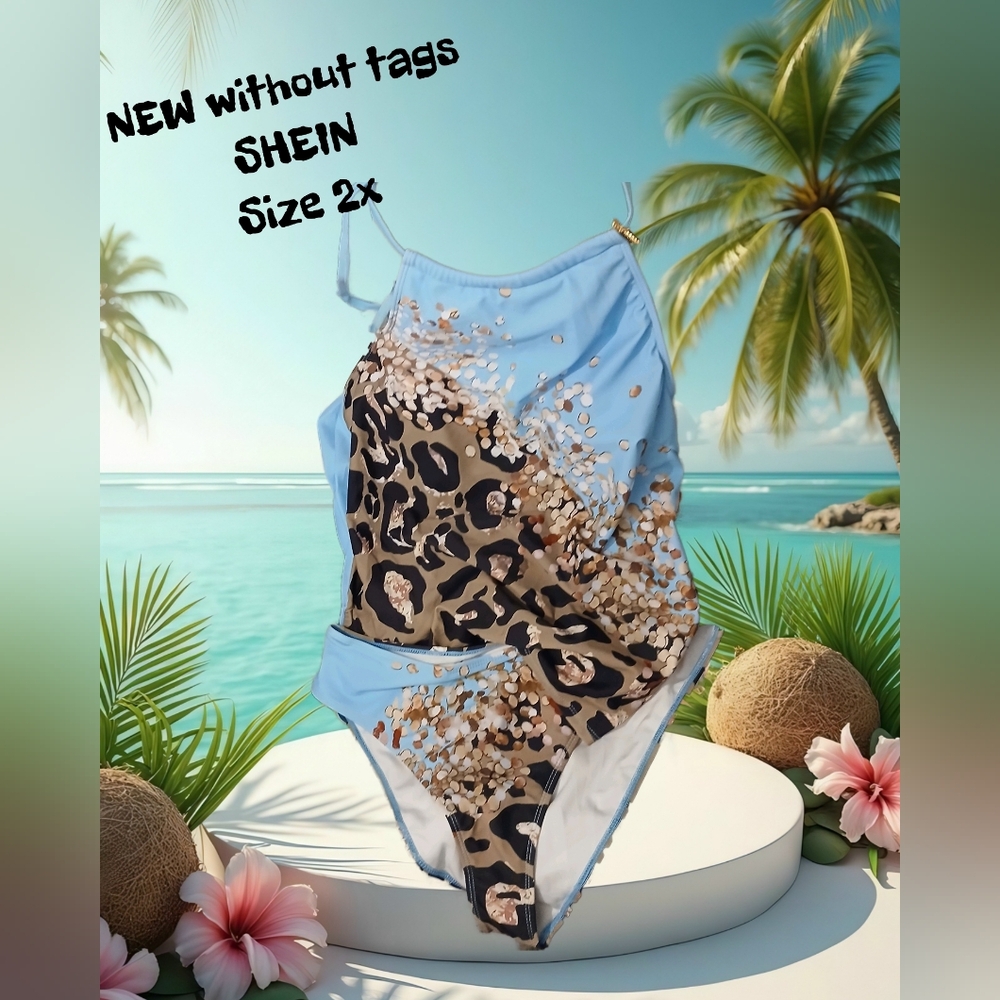 SHEIN Light Blue Leopard Print One-Piece Swimsuit
